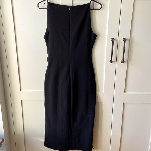 o.p.t Black Dress Women's S Side Slit, Ruching Fully Lined Below Knee Formal EUC - Picture 2 of 8